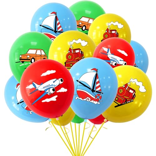 Tourima Verkehrsmittel Luftballons Set 16 Stück – Auto Zug Schiff Flugzeug Ballon 10 Zoll für Kindergeburtstag, Party Ballons, Helium Luftballons Geburtstag Junge Deko von Tourima