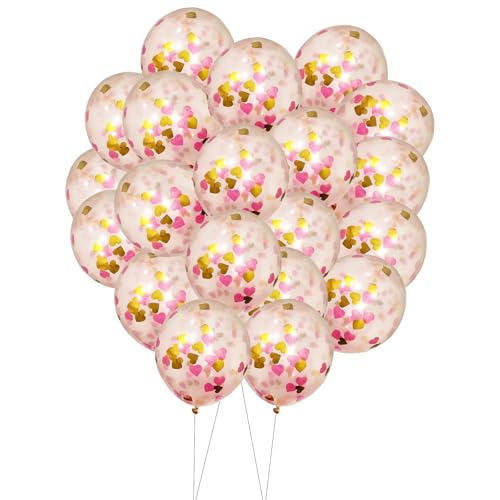 Tourima Konfetti Luftballons Rosa Set, 20 Stücke 12 Zoll Rosa Luftballons Konfetti für Frauen Hochzeit Abschlussfeier Babyparty Geburtstagsdeko Mädchen, Konfetti Ballons Pink Party Deko von Tourima