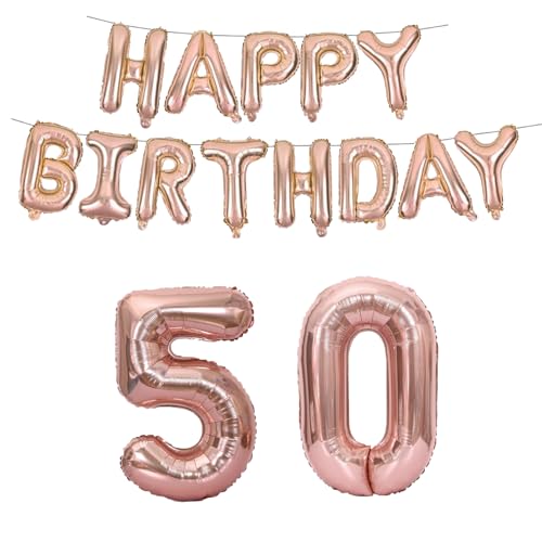 Tourima 50 Geburtstag Deko Banner Luftballons, 16 Zoll Alphabet Luftballons und 40 Zoll Digitaler Ballon Für Deko 50 Geburtstag Frau, 50 Geburtstagdeko Happy Birthday Deko Mehrweg, Geburtstagsdeko 50 von Tourima