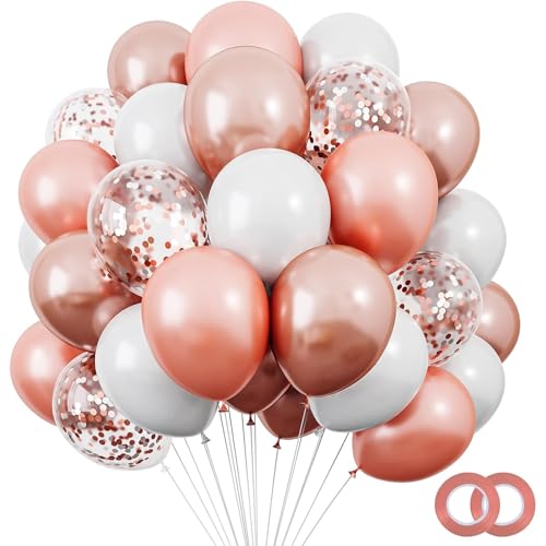 Tourima 60 Stück 12 Zoll Luftballons Rosa Rosegold Weiß Set, Party Deko Hochzeit Geburtstag Mädchen Deko – Konfetti Ballons Helium Ballons JGA Dekoration Pink, Partydeko luftballons rosegold von Tourima