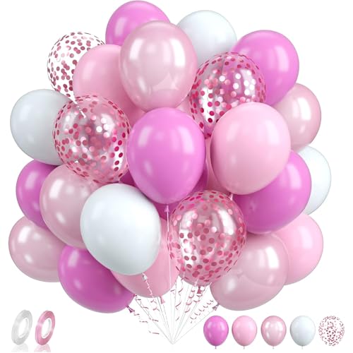 Tourima 60 Stück 12 Zoll Rosa Luftballons Pink Pastell Ballons für Geburtstagsdeko Mädchen mit 10m Weißen & Rosa Bändern Ballongirlande Baby Shower Party Deko Luftballons Bunt Pastellfarben Rose von Tourima