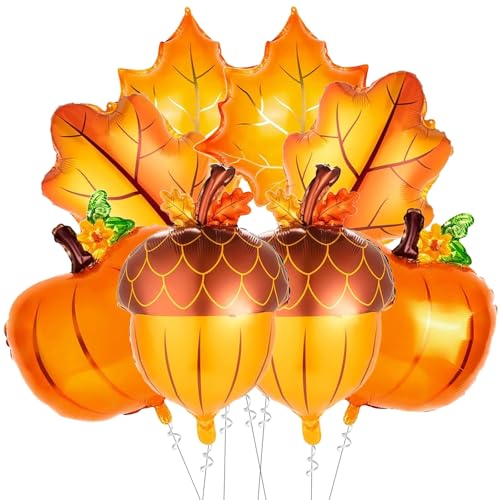 Tourima 8 Stück Set Herbstdeko Luftballons, Kürbis, Blätter & Eichel Ballons für Thanksgiving, Gartenparty, Cozy Herbst Dekoration, Party Deko Orange & Grün, Blätter Girlande Ergänzung, Herbst Deko von Tourima