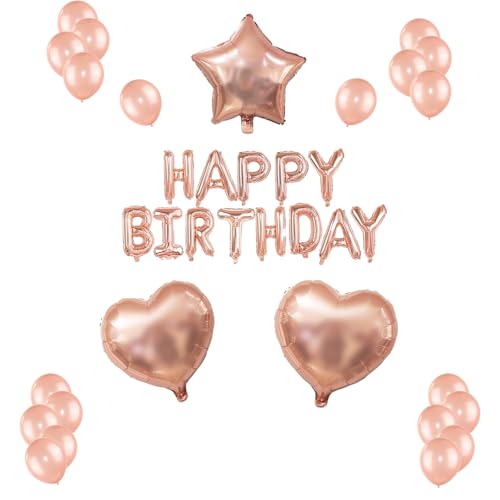 Tourima 24 Stück Geburtstagsdeko Mädchen Roségold Luftballons, Happy Birthday Deko Geburtstag Gilt für Mädchen Birthday Decorations Folienballon, Kindergeburtstag Deko, Happy Birthday Girlande von Tourima