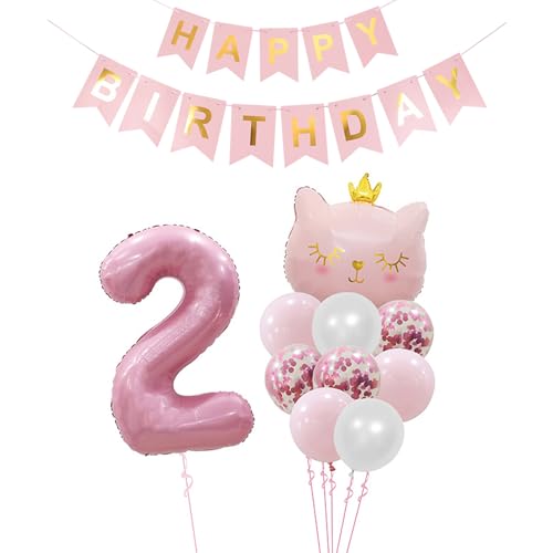 Tourima Geburtstagsdeko 2 Jahr Mädchen mit Happy Birthday Girlande, 2. Geburtstag Deko-Set, Rosa Katzen-Ballon, Happy Birthday Banner, Konfetti-Luftballons, Rosa & Weiß, 2.Geburtstag Mädchen Tourima Geburtstagsdeko 2 Jahr Mädchen mit Happy Birthday Girlande, 2. Geburtstag Deko-Set, Rosa Katzen-Ballon, Happy Birthday Banner, Konfetti-Luftballons, Rosa & Weiß, 2.Geburtstag Mädchen von Tourima