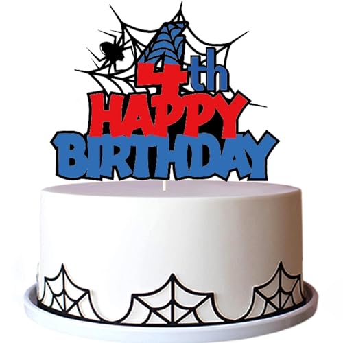Tourima Glitzer Spider Happy Birthday Cake Topper Geburtstag 4 Jahre Junge, Tortendeko Geburtstag für Kinder, Geburtstagsdeko Jungen 4 Jahre, Kuchendeko für Kindergeburtstag Deko, Happy Birthday Deko Tourima Glitzer Spider Happy Birthday Cake Topper Geburtstag 4 Jahre Junge, Tortendeko Geburtstag für Kinder, Geburtstagsdeko Jungen 4 Jahre, Kuchendeko für Kindergeburtstag Deko, Happy Birthday Deko von Tourima