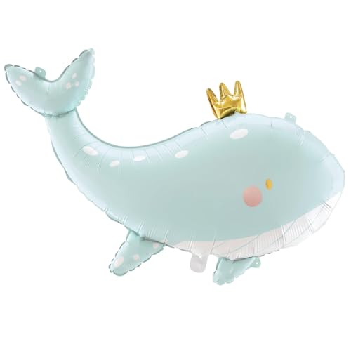 Tourima Königlicher Wal Folienballon, Mintgrün mit Goldkrone, Partydekoration für Babyparty, XXL Größe 75x55cm für Luftballons Taufe Junge Mädchen Geburtstag Helium Ballon, Baby Ballon von Tourima