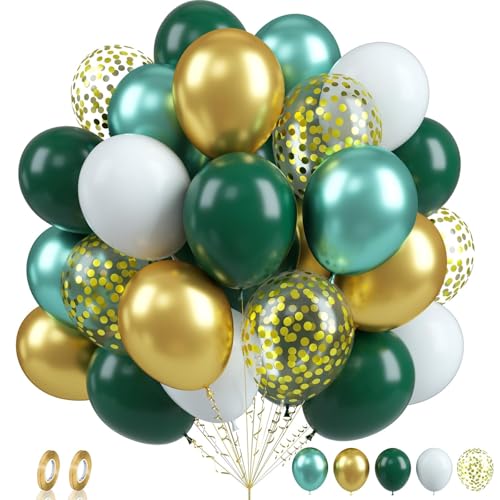 Tourima Luftballons Grün Weiß Gold 60 Stück 12 Zoll Ballons Geburtstag, Hochzeit, Jugendweihe, Konfirmation Helium Luftballons Set Eukalyptus Deko, Luftballon Girlande Grün, Salbeigrün Geeignet von Tourima