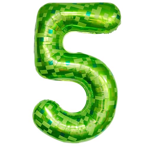 Tourima Riesige Grüne Pixel Miner Thema Folienballon 5, Mining Große Zahlen Luftballon 5 Geburtstag Junge Mädchen, 100 CM 40 Zoll XXL Helium Ballon 5, Luftballon Zahlen Groß, Luftballon 5 Jahre von Tourima
