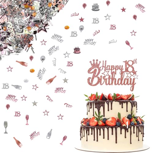 Tourima Torten Deko 18 Geburtstag und Konfetti 18 Geburtstag Deko - Konfetti (Roségold) für Tortendeko, Jubiläen, Geburtstage, Partys, Tischdeko Kuchendeko von Tourima