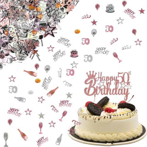 Tourima Torten Deko 50 Geburtstag und Konfetti 50 Geburtstag Deko - Konfetti (Roségold) für Tortendeko, Jubiläen, Geburtstage, Partys, Tischdeko Kuchendeko von Tourima