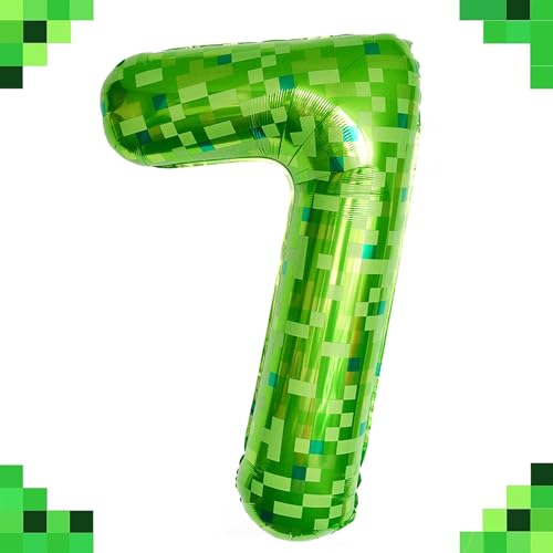 Tourima XXL Folienballon 7 Grün 100cm Pixel Design, Luftballon 7 Jahre Mädchen & Junge, Helium Ballon 7, Zahlenluftballons Geburtstag, Deko 7. Geburtstag Mädchen, Zahlenluftballons von Tourima