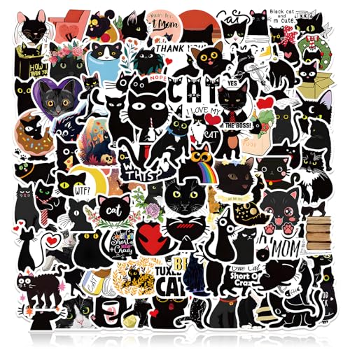 Tovbmup Schwarze Katze Aufkleber Set,100 StückLustige Sticker Set,Niedliche Katze Vinyl Stickers Wasserdicht Aufkleber für Jugendliche Kinder Erwachsene Auto Laptop Skateboard Fahrrad Moped von Tovbmup