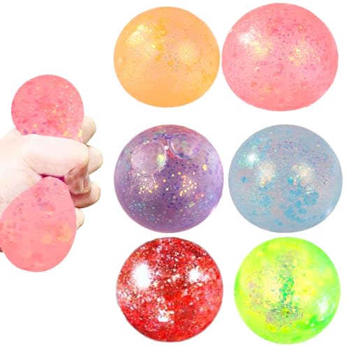 Stressball Kinder, Antistressball Erwachsene, 6 Stück Anti Stress Bälle, 4 cm Squishy Bälle mit Glitzer, Effektiv zur Stressreduktion（Farbe zufällig） von TownTop