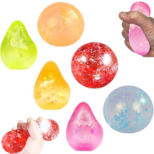 Stressball Kinder, Antistressball Erwachsene, 6 Stück Set mit Anti Stress Bällen, Squishy Spielzeug für Stressabbau, 4 cm Größe, Mit Glitzerdesign für Farbspiel（Farbe zufällig） von TownTop