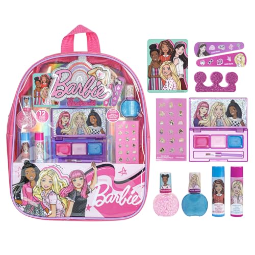 Barbie Townley Girl 12-teiliges Make-up-Rucksack-Set mit Lippenbalsam, Nagellack, Nagelfeile, Haarschleifen und anderem Zubehör, ab 3 Jahren, 12-teilig von Townley Girl