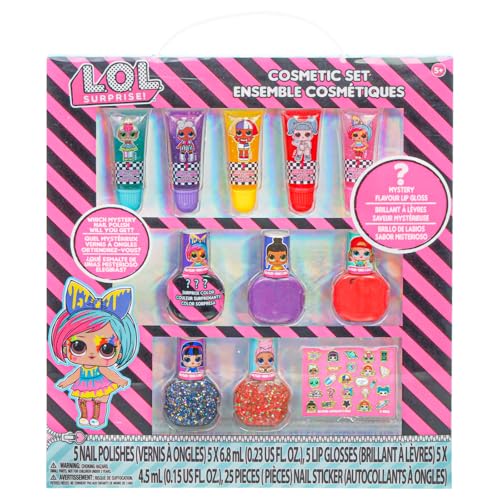 L.O.L Surprise! Townley Girl 11-teiliges funkelndes Kosmetik-Make-up-Set für Kinder mit 5 Lipgloss, 5 Nagellacken und Nagelstickern für Mädchen, Tweens, ab 3 Jahren, perfekt für Partys, Makeovers von Townley Girl