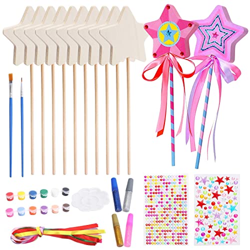 Towviy 12 Stück Zauberstab Kinder Holz Bastelset, Fee Prinzessin Zauberstab mit DIY-Werkzeuge Party Mitgebsel Prinzessin Basteln Kindergeburtstag Geschenk für Mädchen von Towviy