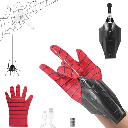Towwoo Spider Web Shooter, Launcher Handschuh Spider Cosplay Handschuh 2,5m Launcher Handgelenk Spielzeug Set Elektrischer Automatische Kabelwicklung, Leuchtend von Towwoo