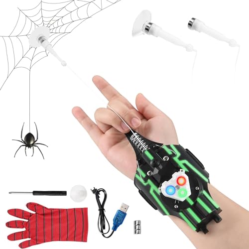 Towwoo Spider Web Shooter, Launcher Handschuh Spider Cosplay Handschuh 3m Launcher Handgelenk Spielzeug Set Elektrischer Automatische Kabelwicklung (Leuchtend) von Towwoo