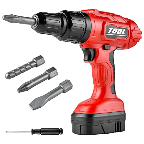 Toy Choi's Kinder Akkuschrauber Spielzeug, Batteriebetriebenes Bohrspielzeug und elektrisches Kleinkind-Bohrschraubenset, Konstruktionsspielzeugwerkzeuge Drill für Kinder ab 3 4 5 6 7 Jahren, Rot von Toy Choi's