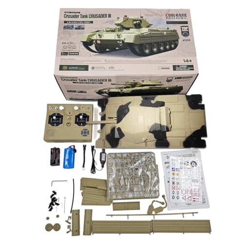 ToyGhillied 1/16 Britischer Crusader RC Panzer mit Ton, Militärfahrzeug mit Infrarot-Kampffunktion, Geschenk für Militärfans (Camouflage Schwarz) von ToyGhillied