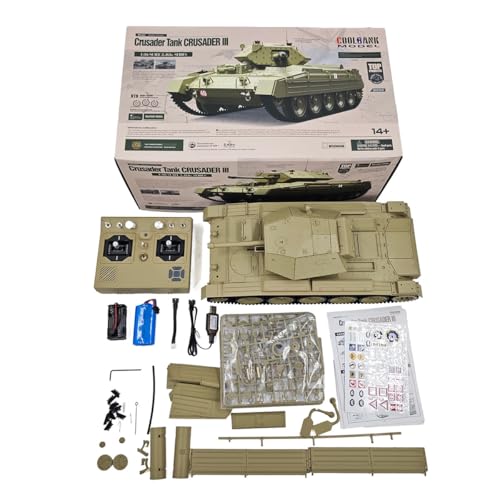 ToyGhillied 1/16 Britischer Crusader RC Panzer mit Ton, Militärfahrzeug mit Infrarot-Kampffunktion, Geschenk für Militärfans (Wüstengelb) von ToyGhillied