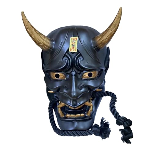 ToyGhillied Halloween Samurai Hannya Oni Maske, Harz Vollgesicht Dämonen Gruselige Kostüm, Dekorative Halloween Neuheit Horrormaske Rollenspiel für Erwachsene (Schwarz) von ToyGhillied