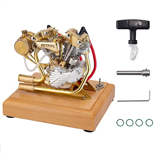 ToyGhillied Retrol Mini-Motor-Modell, das läuft, 4.2CC 4-Takt-Metall-Motorrad-Motor-Modell, V-Twin 2-Zylinder-Motor-Modell für Erwachsene, Cool Science Set Geschenk (Silber/RTR) von ToyGhillied