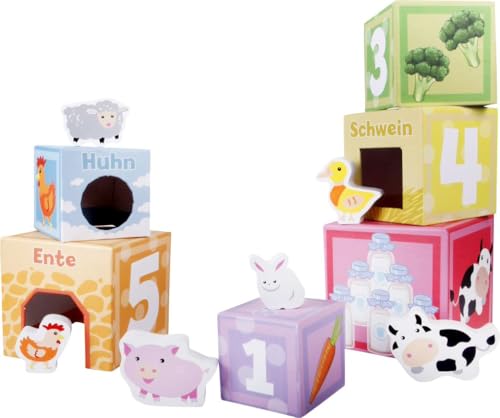 Spielmaus Stapelturm Lernboxen mit Holz Bauernhoftiere Zahlen 1-6 ab 12 Monate von ToyToyToy