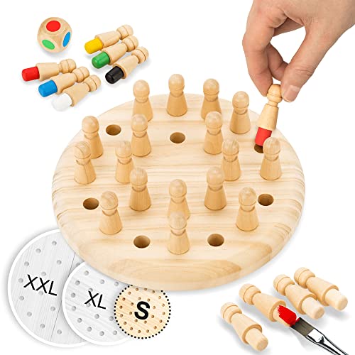 Toyfel Memory Schach ø18 cm Magnus Gedächtnisspiel aus Holz & Stoffbeutel Montessori Denkspiel für Erwachsene & Kinder Fördert Motorik & Logik Memory Spiel Robustes Gedächtnis Schach Outdoor Spiel von Toyfel