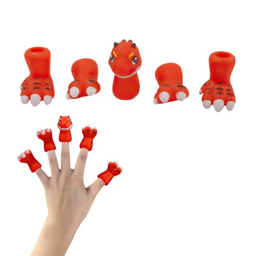5Pcs Mini Dinosaurier Finger Puppets, Cartoon Kleine Handpuppe Spielzeug, Mini-Dinosaurier Fingerpuppe, Baby Storytime Playtime, Geburtstag Party Tasche Füller, für Kinder Kleinkinder (rot) von Toyhood