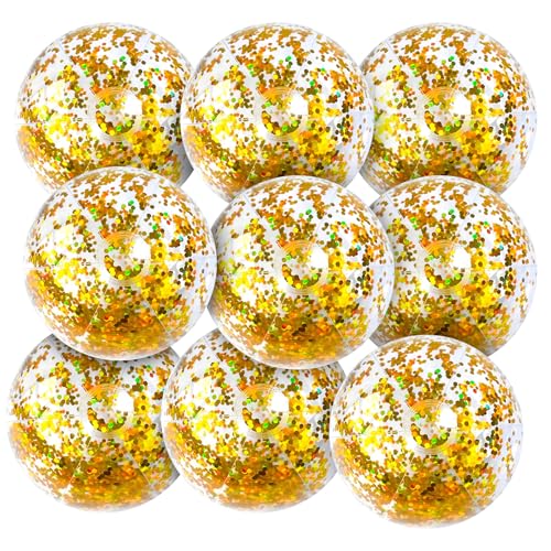 9 Stück Aufblasbare Glitter Strand Bälle, 8 Zoll Konfetti Strand Ball Glitter aufblasbare Bälle für Kinder Erwachsene Transparente Schwimmbad Bälle für Outdoor Sommer Strand Pool Party (Gold) von Toyhood