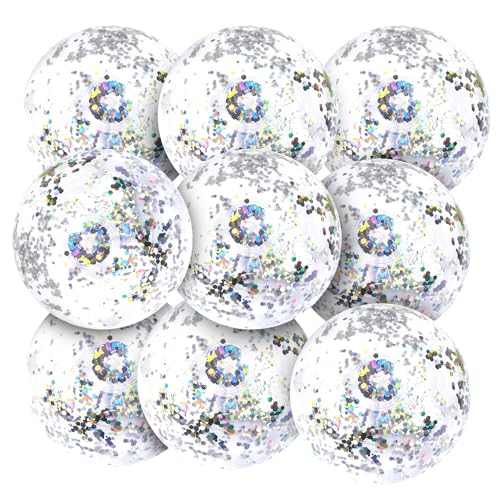 9 Stück Aufblasbare Glitter Strand Bälle, 8 Zoll Konfetti Strand Ball Glitter aufblasbare Bälle für Kinder Erwachsene Transparente Schwimmbad Bälle für Outdoor Sommer Strand Pool Party (Silber) von Toyhood
