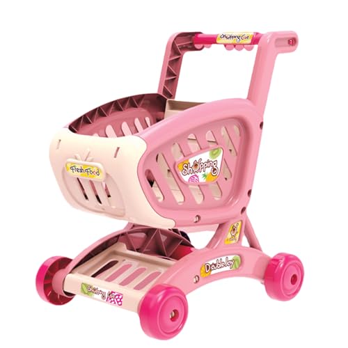 Einkaufswagen für Kinder, Kinder Einkaufswagen Wagen Spielzeug Einkaufsladen Korb Zubehör Supermarkt Spielset Wagen Trolley Wagen zum Vorspielen Rollenspiel Lernspielzeug für Junge Mädchen (Rosa) von Toyhood