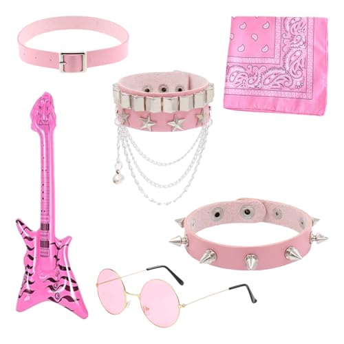 Rockstar-Kostüm-Set, Rockstar-Kostüm, Rockstar-Kostüm, Rockstar-Zubehör, Kinder, Sonnenbrille, Bandana, Halskette, aufblasbare Gitarre, Rockstar-Kostüm, Jungen und Mädchen, Rosa, 6-teilig Rockstar-Kostüm-Set, Rockstar-Kostüm, Rockstar-Kostüm, Rockstar-Zubehör, Kinder, Sonnenbrille, Bandana, Halskette, aufblasbare Gitarre, Rockstar-Kostüm, Jungen und Mädchen, Rosa, 6-teilig von Toyhood