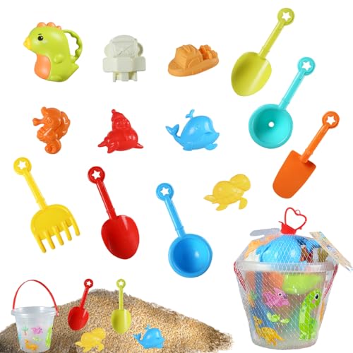 Strandspielzeug für Kinder, 14-teiliges Sandspielzeug mit Eimer, Schaufel, Rechen und Formen für Meerestiere, Sandwürfel-Set für den Strand, Outdoor-Sandspielzeug für Kinder von Toyhood