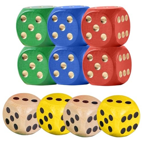 Toyhood 10 Stück Große Hölzerne Würfel Set, 3CM Bunte Runde Kante riesige Würfel, Familie Spiele Schule Spiele Party Supplies, für Lernspielzeug, Festivals Weihnachtsfeier (Multi-A) von Toyhood