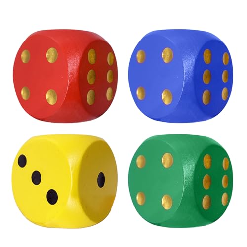 Toyhood 10 Stück Große Hölzerne Würfel Set, 3CM Bunte Runde Kante riesige Würfel, Familie Spiele Schule Spiele Party Supplies, für Lernspielzeug, Festivals Weihnachtsfeier (Multi-B) von Toyhood