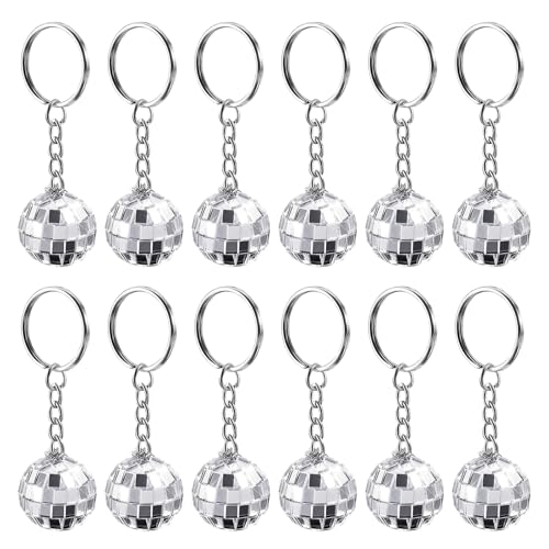 Toyhood 12 Stück Silber Spiegel Discokugel Schlüsselanhänger, Retro Glitter Ball Keychain, 70er80er Jahre Disco Themed Party Supplies, 1970er Jahre Party Favors Key Chains, Halloween, Weihnachten von Toyhood