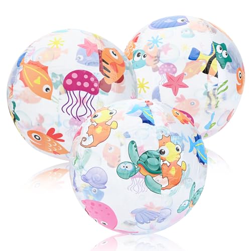 Toyhood 3 Stück Aufblasbaren Strand Ball, 35cm Meer Tiere Muster Strand Ball, Pool Sommer im Freien Strand Aktivität, Wasser Spaß Spiel, für Beach Party Pool Spielzeug Kinder, Zufälliges Muster von Toyhood