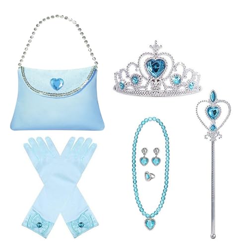 Toyhood 9 Stück Prinzessin Zubehör für Mädchen, Prinzessin Kostüm Dress Up Zubehör, Enthalten Krone, Handschuhe, Zauberstab, Halskette, Ring, Ohrring, Geldbeutel, für Cosplay Kleid Kostüme (Blau) von Toyhood