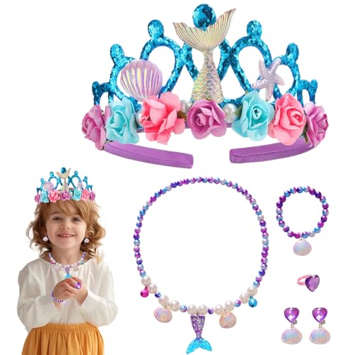 Toyhood Lila Meerjungfrauenkrone für Kinder, 6 Stück, Meerjungfrauen-Thema, Prinzessinnen-Haarband, Glitzerkrone, Prinzessinnen-Zubehör, für Geburtstag, Babyparty, Halloween, Party-Dekoration von Toyhood