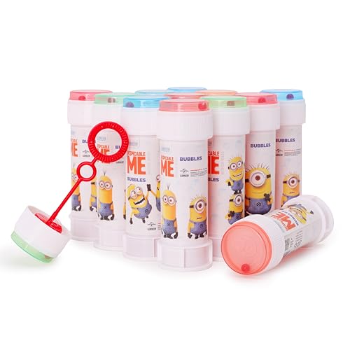 Toyland® 12er-Pack Minion Seifenblasen mit Zauberstäben, 60ml Lösung und neuartigem Labyrinthdeckel - Taschengeld und Partytütenspielzeug von Toyland
