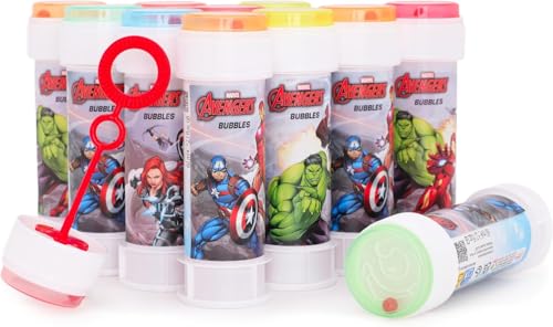 Toyland® 12er-Pack Avengers Seifenblasenbehälter mit Stäben, 60 ml Lösung und originellem Labyrinthdeckel – Taschengeld und Partytütenspielzeug von Toyland