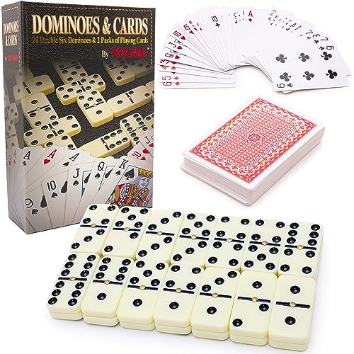 Toyland® 2 In 1 Spiele - Doppel Sechs Domino & 2 Packungen Spielkarten - Familienspiele - Klassische Brettspiele von Toyland