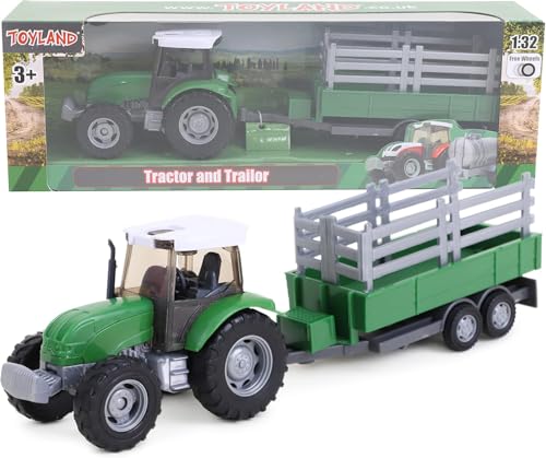 Toyland® 22,5 cm Farm Traktor & Tanker/Trailer Set - Freilauf Action - Boys Farm Toys (Grüner Trailer) von Toyland