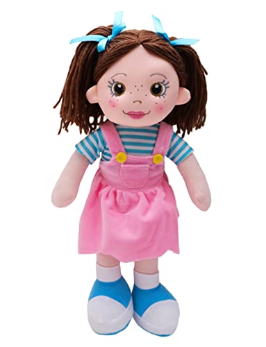 Toyland® 35 cm Plüsch-Ragdoll im rosa Latzkleid – Kuscheltierpuppen für Kinder – Alter ab 18 Monaten von Toyland