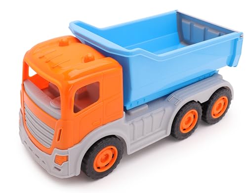 Toyland® 35 cm großer blau-orangefarbener Muldenkipper mit beweglichen Rädern und kippbarem Lader – Baufahrzeuge ab 18 Monaten von Toyland