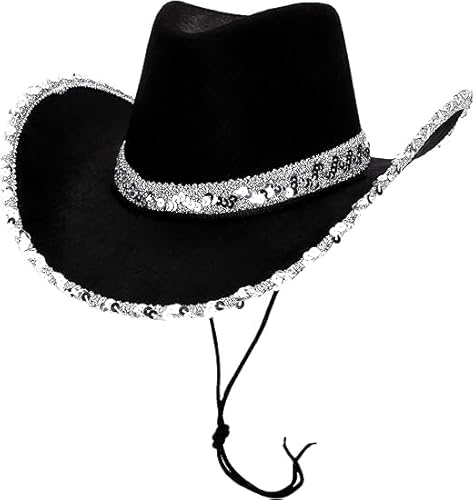 Toyland® 38 cm (15") schwarzer Cowboyhut mit silbernem Paillettenbesatz – Zubehör für Festivals, Konzerte, Kostüme und Junggesellinnenabschiede – 3 Farben erhältlich von Toyland