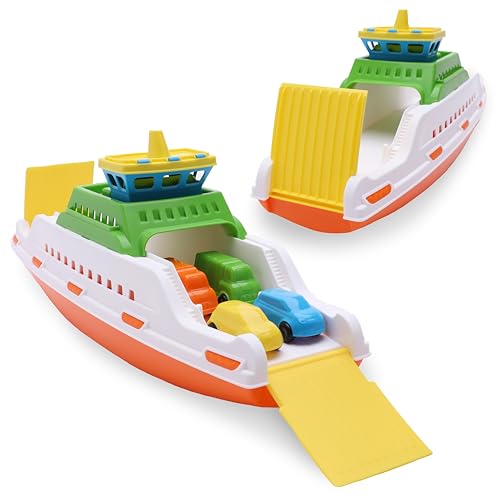 Toyland® 39cm (15 Zoll) Buntes Fährboot mit Beweglichen Rampen und 4 Mini-Autos – Schwimmendes Wasserspielzeug für Kinder – Pool- und Badespielzeug – Ab 3 Jahren von Toyland
